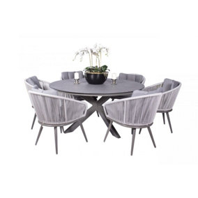 6 Seater Round Garden Set With 4 Rope Style Chairs Including Cushions