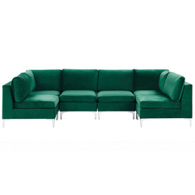 6 Seater U-Shaped Modular Velvet Sofa Green EVJA