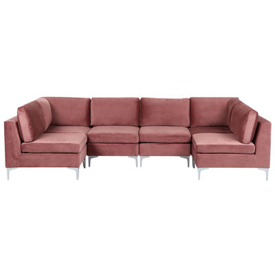 6 Seater U-Shaped Modular Velvet Sofa Pink EVJA