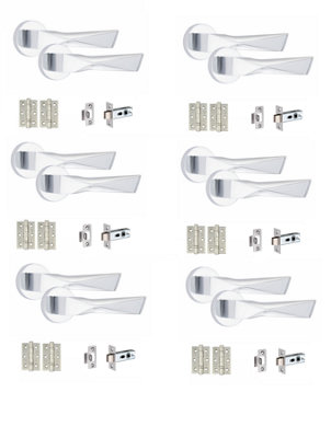 6 Set Aura Design Door HandlesInternal Sets With Latch and BB HInges Round Rose Polished Chrome Finish