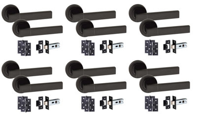 6 Set Capri Design Door Handle On Round Rose Latch Door Handles Internal Pack 2.5" Latch & 1 Pair of 3" Ball Bearing Hinges - GG