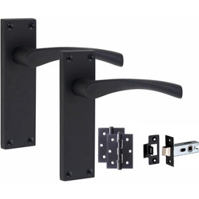 6 Set Door Handles Packs Internal Set Victorian Scroll Astrid Design Matt Black Finish 150mm Backplate with Latches and Hinges
