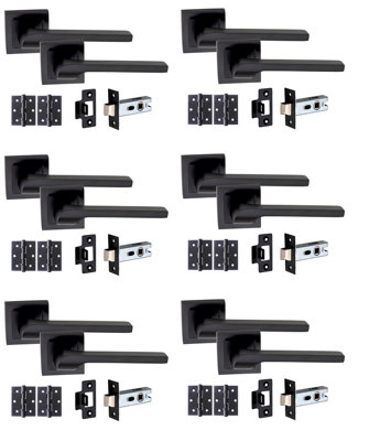 6 Set Sigma Design Door Handle On Square Rose Latch Door Handles Internal Pack 2.5" Latch & 1 Pair of 3" Ball Bearing Hinges - GG