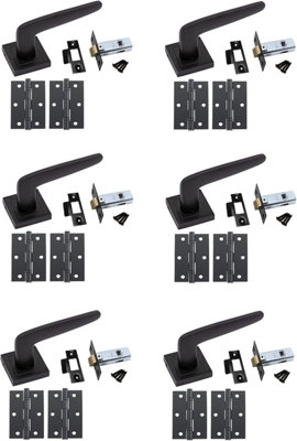 6 Set Venus Design Door Handle On Square Rose Latch Door Handles Internal Pack 2.5" Latch & 1 Pair of 3" Ball Bearing Hinges - GG
