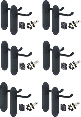 6 Set Victorian Epsom Design Door Handles Matt Black Finish 2.5" Tubular Latch Pair of Ball Bearing Hinges Pack 168 x 40mm - GG Price Comparisons | Compare The Build