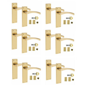 6 Sets Victorian Scroll Astrid handle Polished Brass Finish 150mm x 42mm With 2.5" Latch and 1 Pair of Hinges - Golden Grace