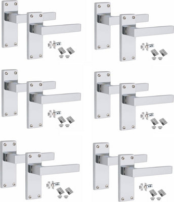 6 Sets Victorian Straight Delta Handle Latch Door Handles, Polished Chrome, 1 Pair 3" Standard Butt Hinges, 120mm x 40mm Backplate