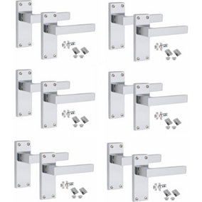 6 Sets Victorian Straight Delta Handle Latch Door Handles, Polished Chrome, 1 Pair 3" Standard Butt Hinges, 120mm x 40mm Backplate