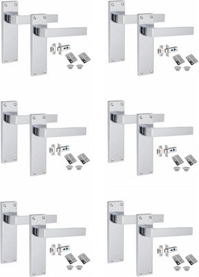 6 Sets Victorian Straight Delta Handle Latch Door Handles, Polished Chrome, 1 Pair 3" Standard Butt Hinges, 150mm x 40mm Backplate