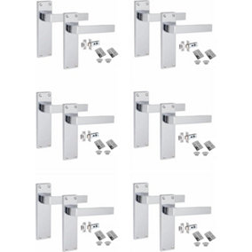 6 Sets Victorian Straight Delta Handle Latch Door Handles, Polished Chrome, 1 Pair 3" Standard Butt Hinges, 150mm x 40mm Backplate