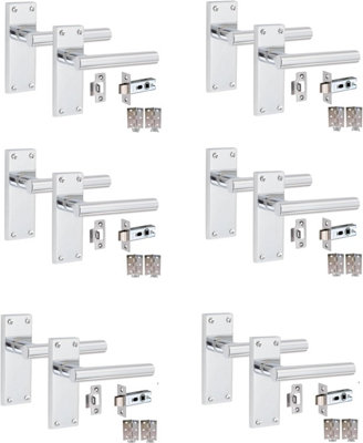 6 Sets Victorian Straight T-Bar Handle Latch Door Handles, Polished Chrome, 1 Pair 3" Standard Butt Hinges, 120mm x 40mm Backplate