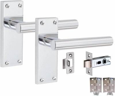 6 Sets Victorian Straight T-Bar Handle Latch Door Handles, Polished Chrome, 1 Pair 3" Standard Butt Hinges, 120mm x 40mm Backplate