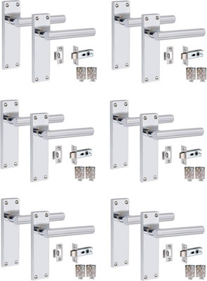 6 Sets Victorian Straight T-Bar Handle Latch Door Handles, Polished Chrome, 1 Pair 3" Standard Butt Hinges, 150mm x 40mm Backplate