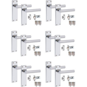 6 Sets Victorian Straight T-Bar Handle Latch Door Handles, Polished Chrome, 1 Pair 3" Standard Butt Hinges, 150mm x 40mm Backplate