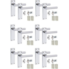6 Sets Victorian Straight T-Bar Handle Latch Door Handles Silver Polished Chrome 1 Pair 3" Ball Bearing Hinges 150mm x 40mm