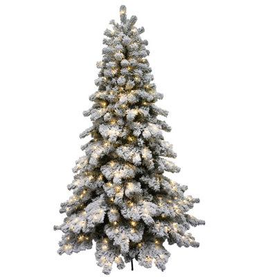 6' Snowy Downswept Noble Fir Tree 350 Warm White LED Lights Hinged Tree