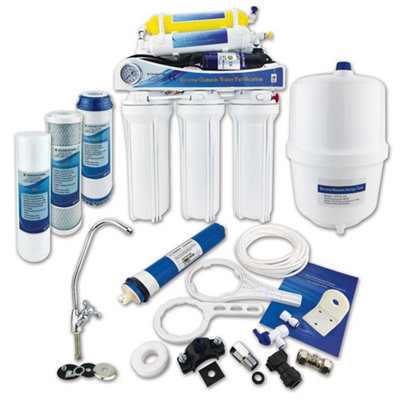 6 Stage Reverse Osmosis 50GPD System with Diaphragm Booster Pump - Domestic Under Sink RO Water Filter System by Finerfilters