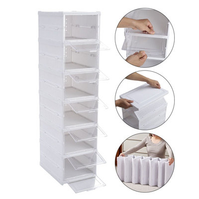 6 Tier 6 Compartment White Stackable Foldable Shoe Storage Box Unit for ...