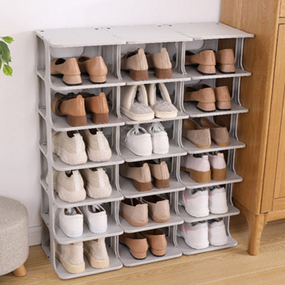6 Tier 6 Pair Off White Stackable Plastic Shoe Rack Shoe Storage Organizer for Closet Bedroom