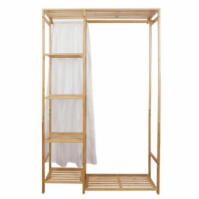 6 Tier Bamboo Garment Rack Storage Shelves Clothes Hanging