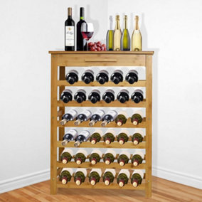 6 Tier Bamboo Wine Rack with Drawer - 35 Bottles