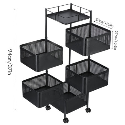 6 Tier Black Kitchen Rotating Storage Trolley Cart Utility Vegetable ...
