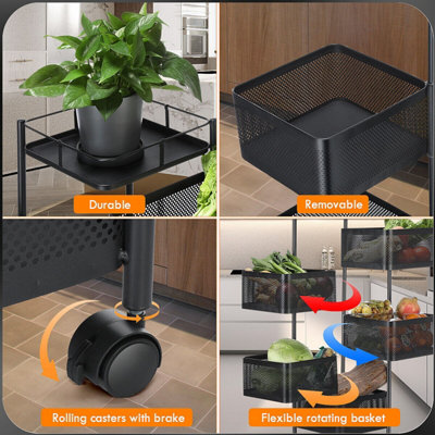 6 Tier Black Kitchen Rotating Storage Trolley Cart Utility Vegetable ...