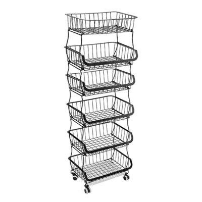 6-Tier Black Rolling Storage Rack with Baskets, 41cm (W) x 29cm (D) x ...