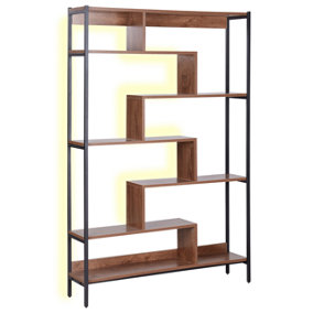 6 Tier Bookcase LED Dark Wood DAVEN