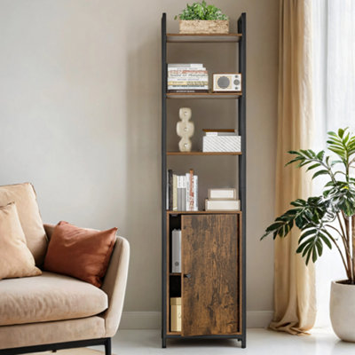 6-Tier Bookcase, Tall Bookshelf with Door, Adjustable Shelves, Living ...