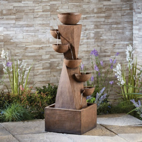 6-Tier Bowl Tower Water Feature, Self Contained for Garden, Decking & Patio, Outdoor, Weatherproof (Height-107.5cm)