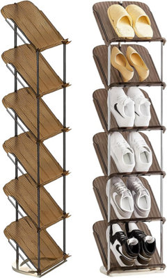 6 Tier Clear Sloping Shoe Rack Smoke Clear Tall Narrow Vertical Shoe ...