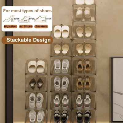 6 Tier Clear Sloping Shoe Rack Smoke Clear Tall Narrow Vertical Shoe ...