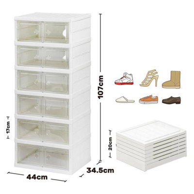 6 Tier Double Stackable Shoe Storage Boxes Clear Foldable Trainers ...