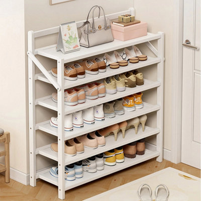 6-Tier Foldable Bamboo Freestanding Shoe Rack, White