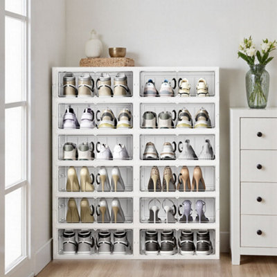 6 Tier Foldable Shoe Display Cabinet with Transparent Doors