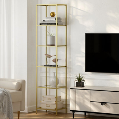 6-Tier Glass Shelf, Bookshelf, Storage Rack, Tempered Glass, Easy ...