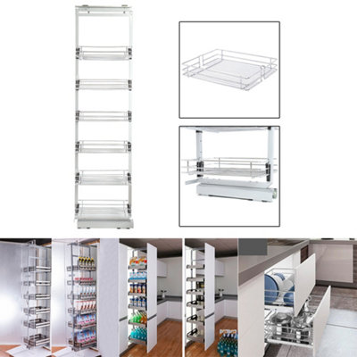 6 Tier Silver Tall and Narrow Metal Kitchen Pull Out Larder Storage Kitchen Cabinet Basket Shelf W 250mm