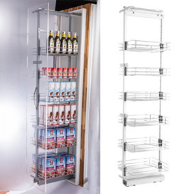 6 Tier Silver Tall and Narrow Metal Kitchen Pull Out Larder Storage Kitchen Cabinet Basket Shelf W 350mm
