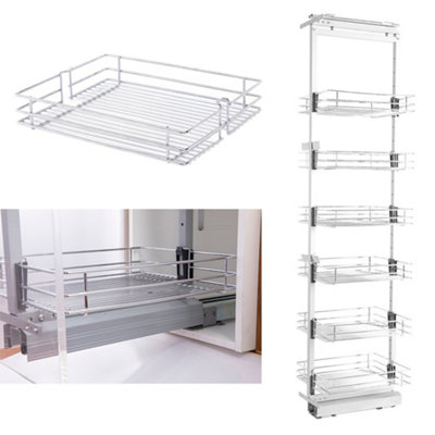 6 Tier Silver Tall and Narrow Metal Kitchen Pull Out Larder Storage Kitchen Cabinet Basket Shelf W 350mm
