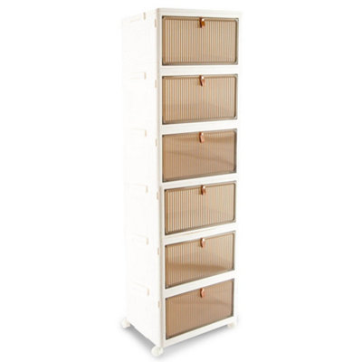 6 Tier Stackable/Foldable Plastic Storage Boxes with Lids on Wheels ...
