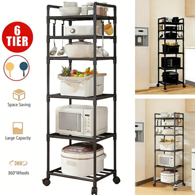 6-Tier Storage Rack Shelving Unit with Wheels Bathroom Kitchen Shelving ...