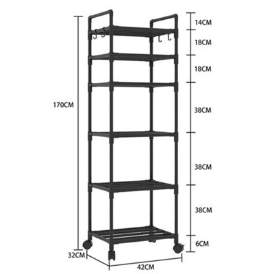 6-Tier Storage Rack Shelving Unit with Wheels Bathroom Kitchen Shelving ...