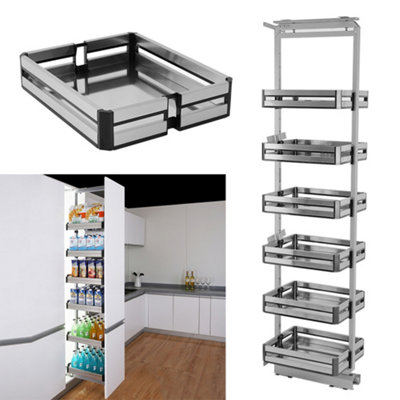 6 Tier Tall and Narrow Tandem Metal Pull Out Pantry Kitchen Storage Cabinet Basket Shelf W 250mm