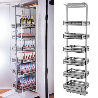 6 Tier Tall and Narrow Tandem Metal Pull Out Pantry Kitchen Storage Cabinet Basket Shelf W 250mm