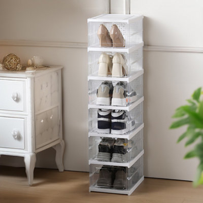 6 Tier Transparent Foldable Shoe Storage Box Shoe Organiser