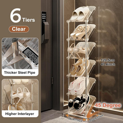 6 Tier Transparent Shoe Rack Slim Clear Space Saving Stand for Hallway ...