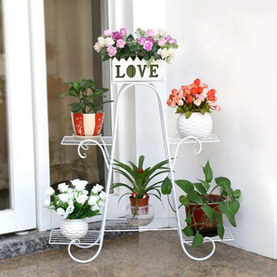 6 Tier White Elegant Sturdy Metal Planter Rack for Indoor and Outdoor