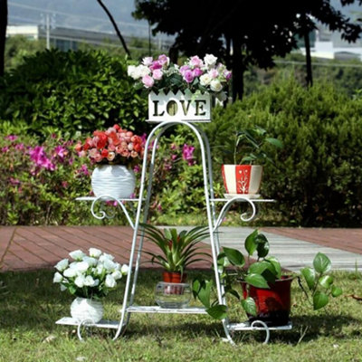 6 Tier White Elegant Sturdy Metal Planter Rack for Indoor and Outdoor