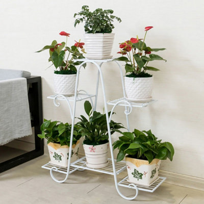 6 Tier White Elegant Sturdy Metal Planter Rack for Indoor and Outdoor